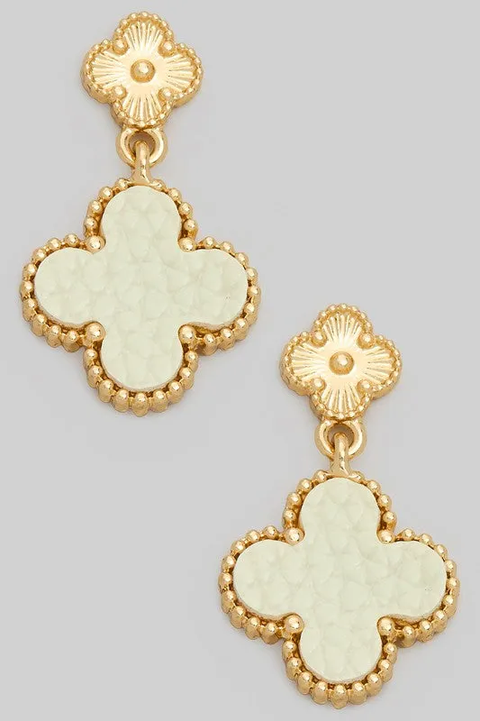 Every Day Faux Leather Clover Earrings Ivory