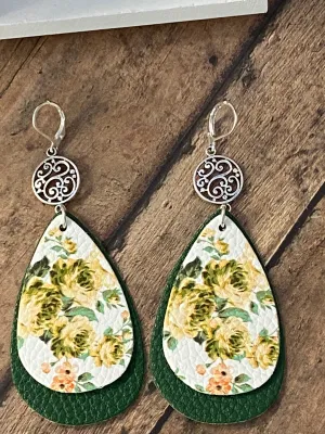 FAUX Leather Floral Earrings (EA0069)