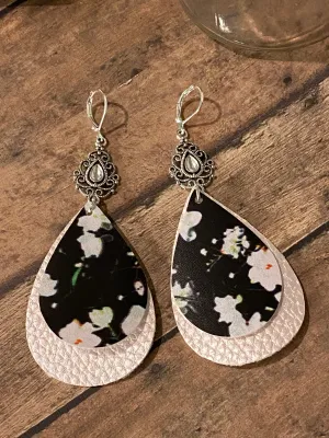 FAUX Leather Floral Earrings (EAR50-36)