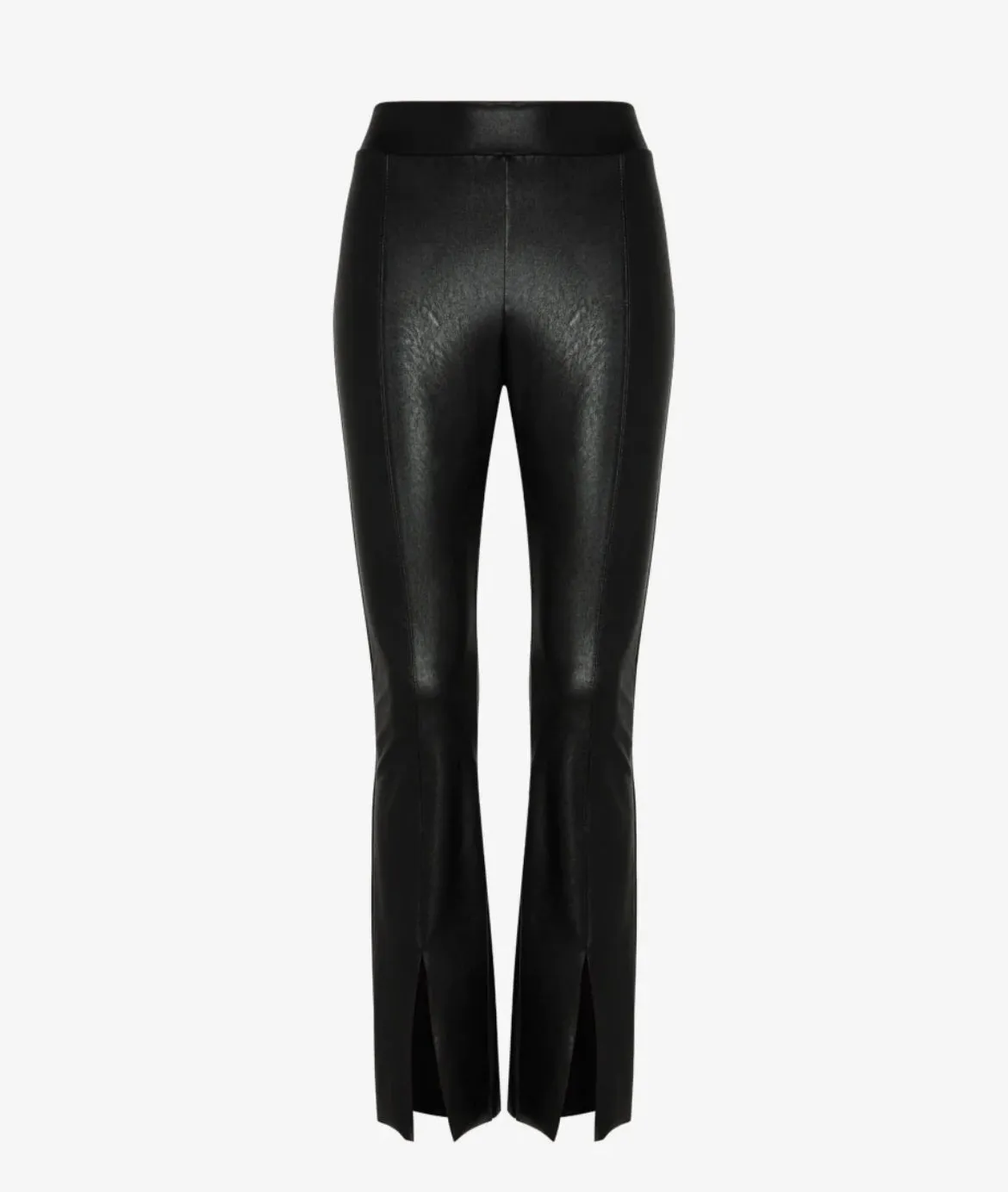 Faux Leather Split-Front Pant in Black