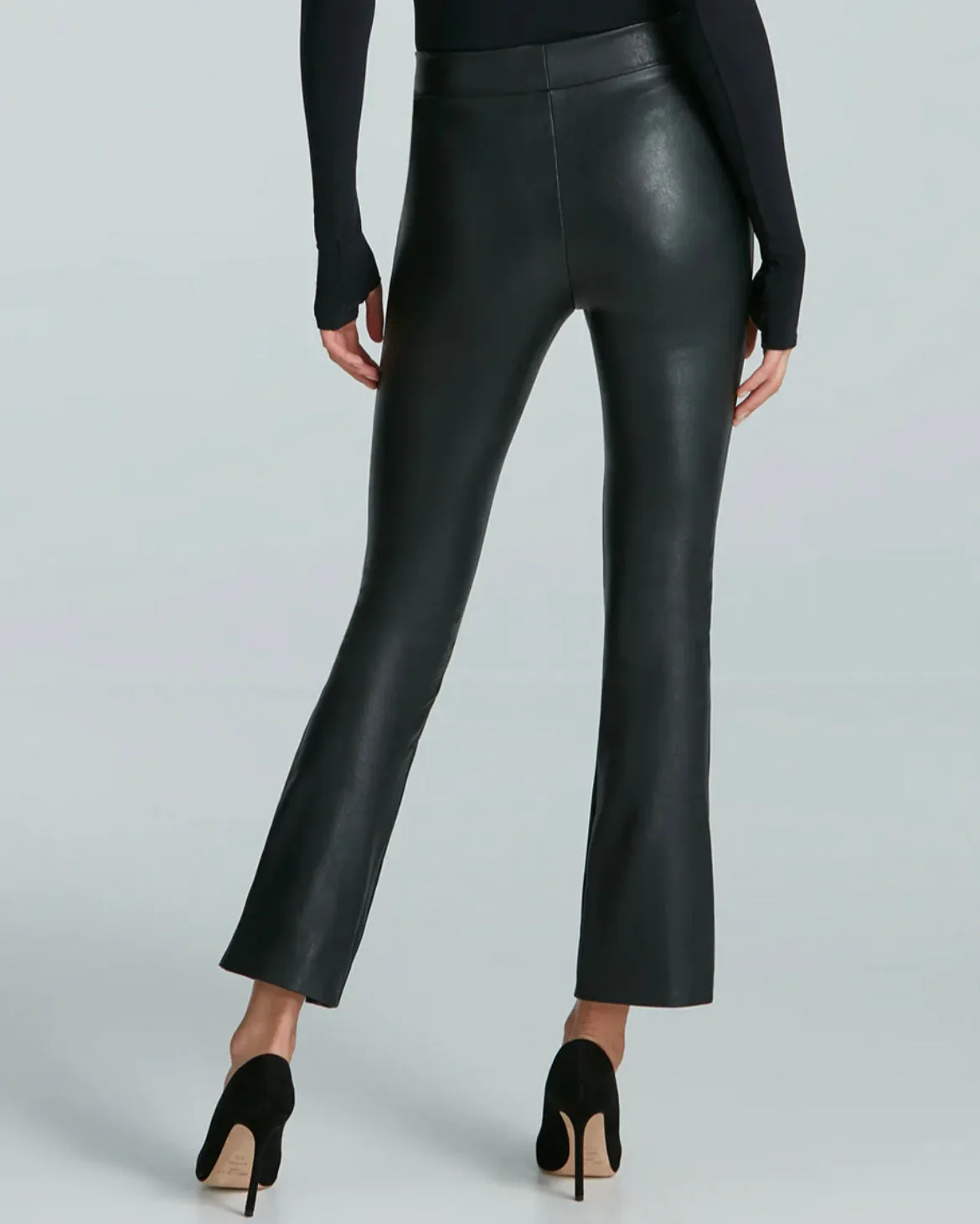 Faux Leather Split-Front Pant in Black