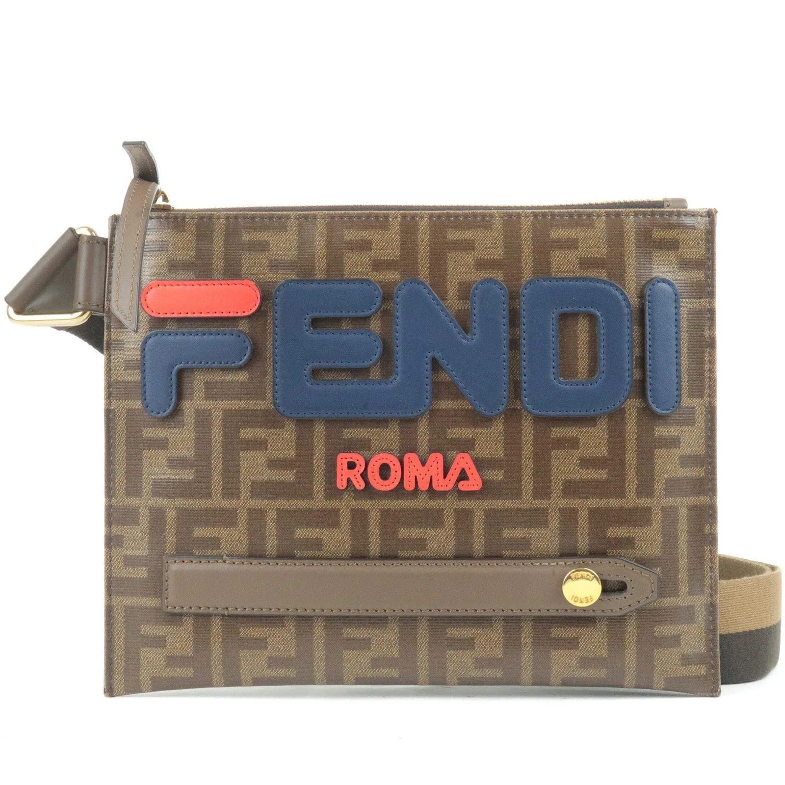 FENDI FILA Collab Zucca PVC Leather Shoulder Bag Brown 7VA437