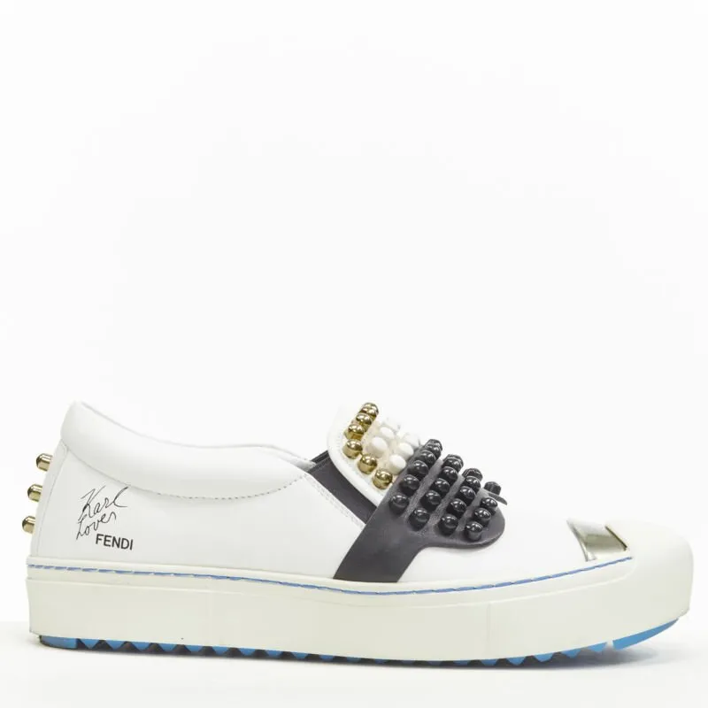 FENDI Karl Loves studded Karlito white leather skate sneakers EU36.5