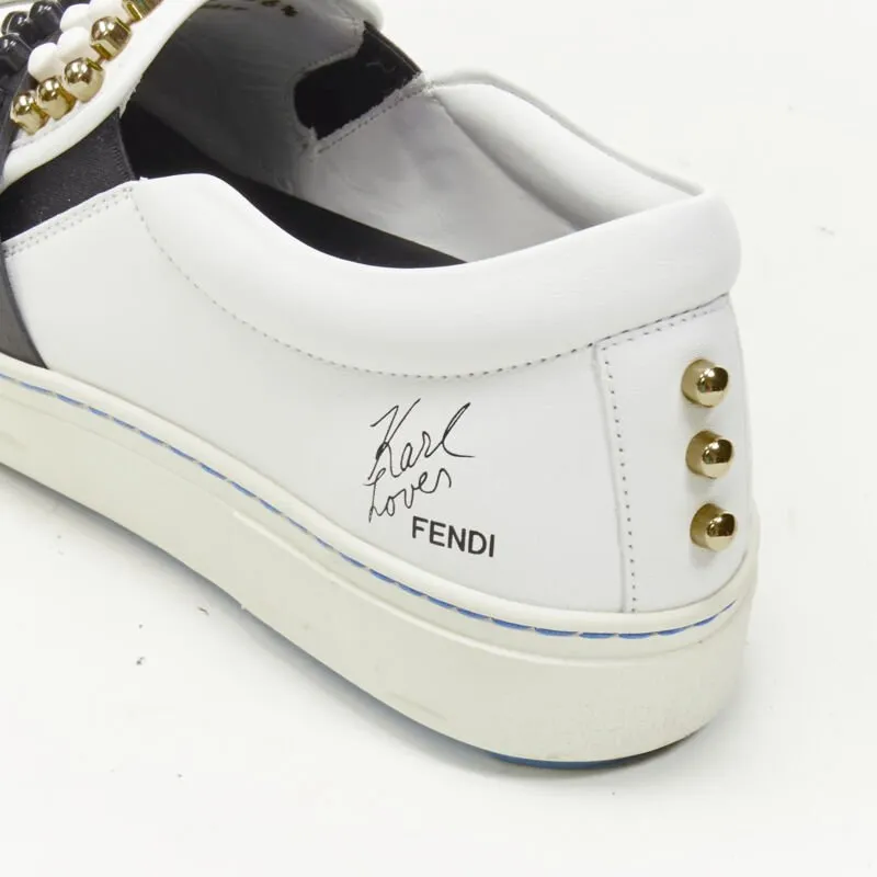 FENDI Karl Loves studded Karlito white leather skate sneakers EU36.5