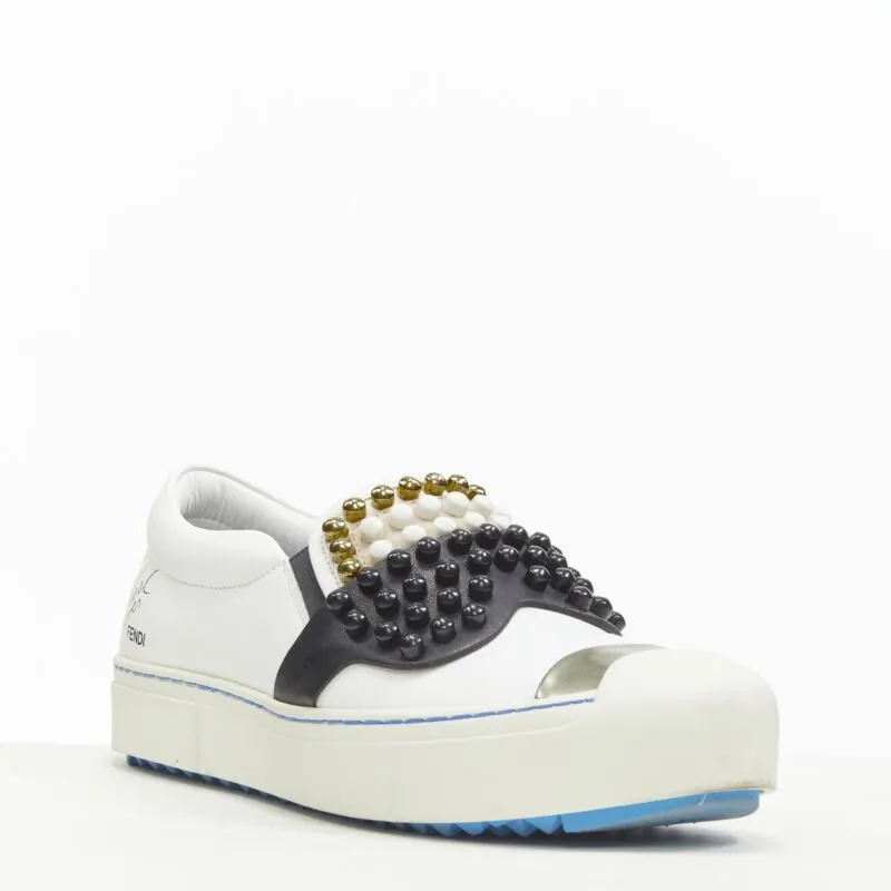 FENDI Karl Loves studded Karlito white leather skate sneakers EU36.5