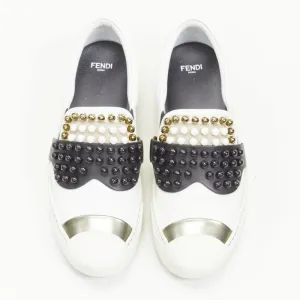 FENDI Karl Loves studded Karlito white leather skate sneakers EU36.5