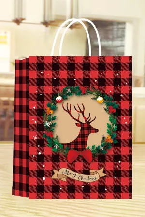 Fiery Red Reindeer Plaid Christmas Gift Bag