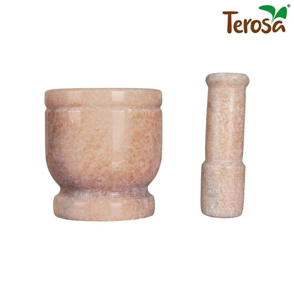 Flamingo Pink Mortar & Pestle Set or Ohkli Musal or Idi Kallu or Spice Grinder-Comfy-4x4inch-Marble