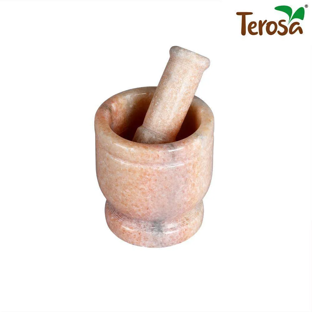 Flamingo Pink Mortar & Pestle Set or Ohkli Musal or Idi Kallu or Spice Grinder-Comfy-4x4inch-Marble