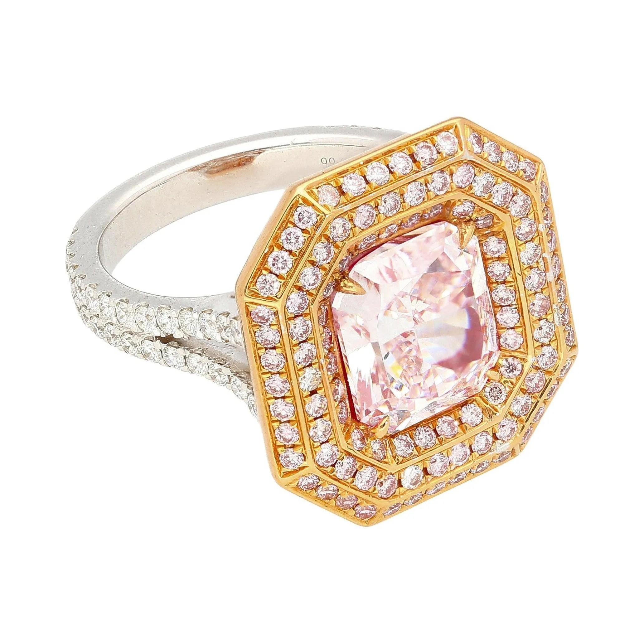 GIA Certified 3.48 Carat Radiant Cut Light Pink Diamond Ring in 18K White Gold