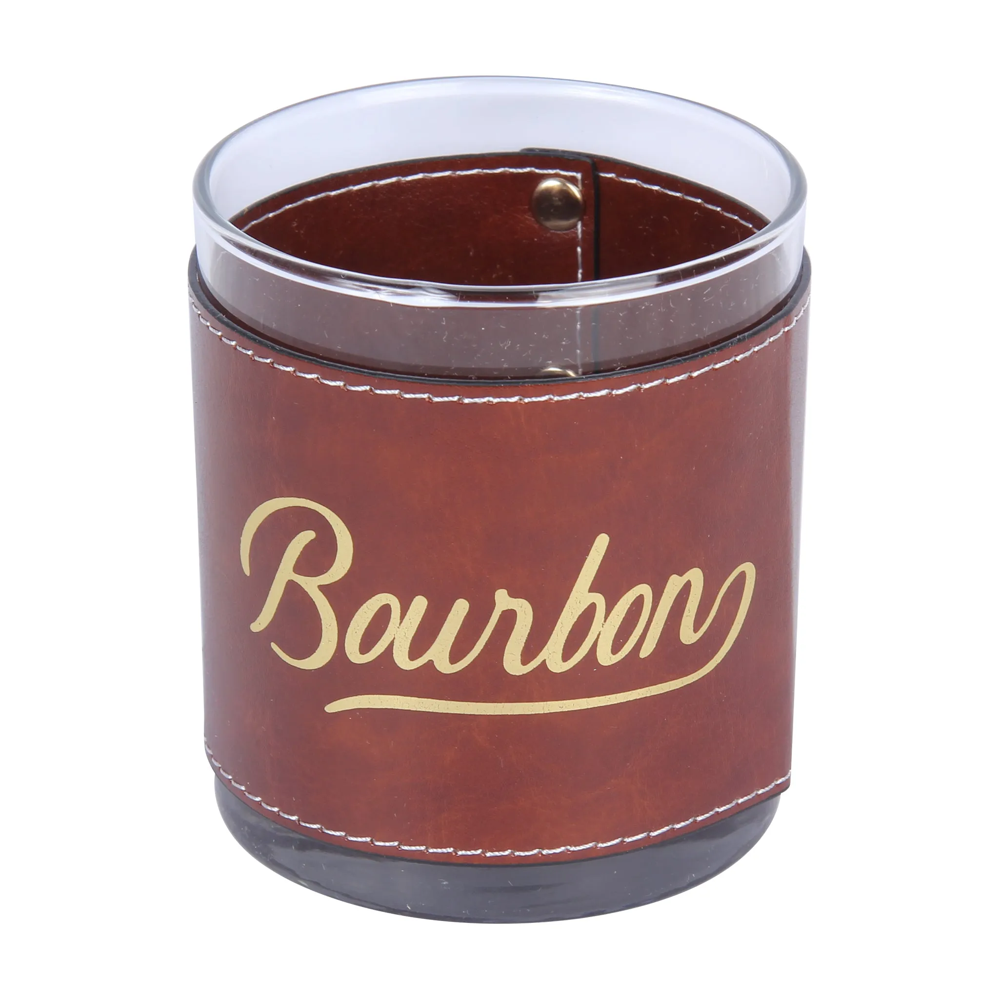 Gold Bourbon Script Faux Leather Rocks Glass