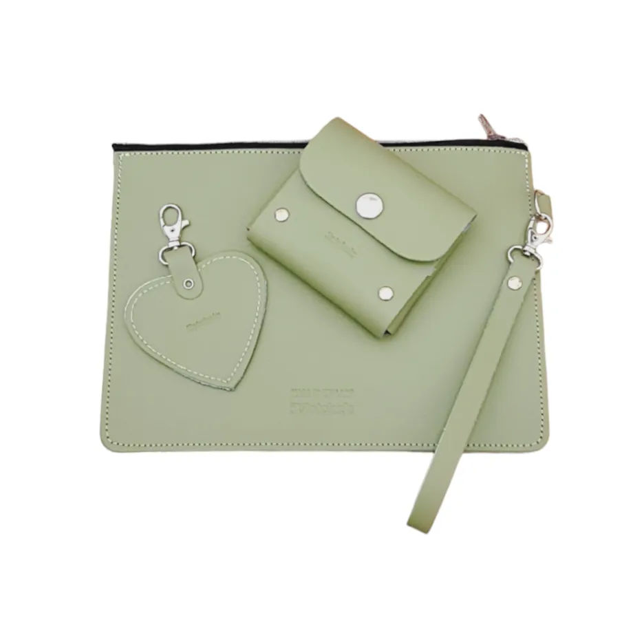 Handmade Leather Sugarcube Plus Collection Gift Set - Sage - Green