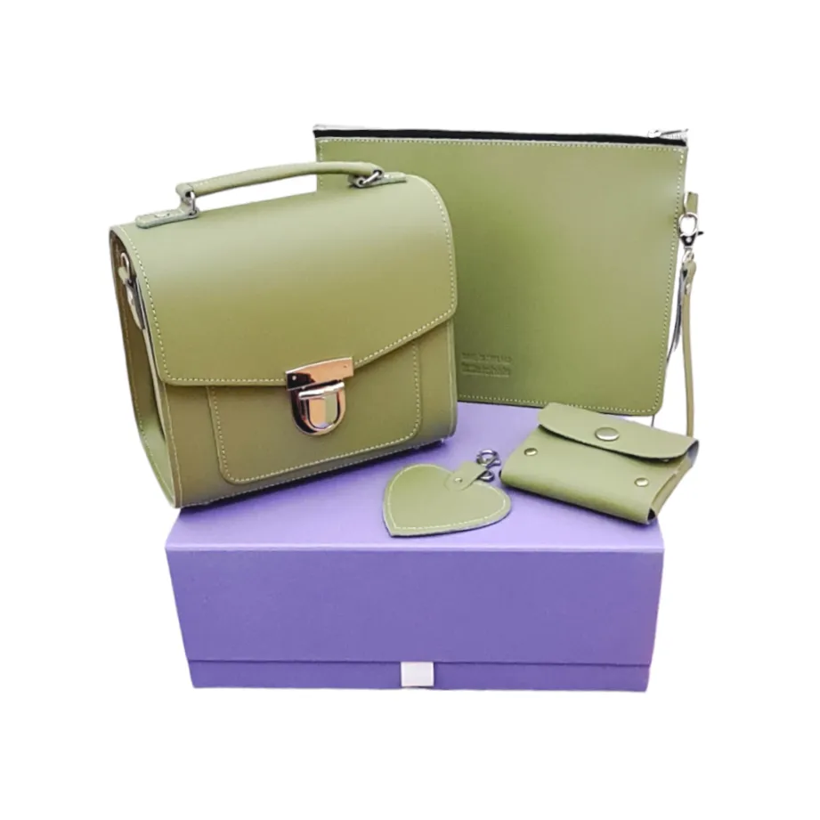 Handmade Leather Sugarcube Plus Collection Gift Set - Sage - Green