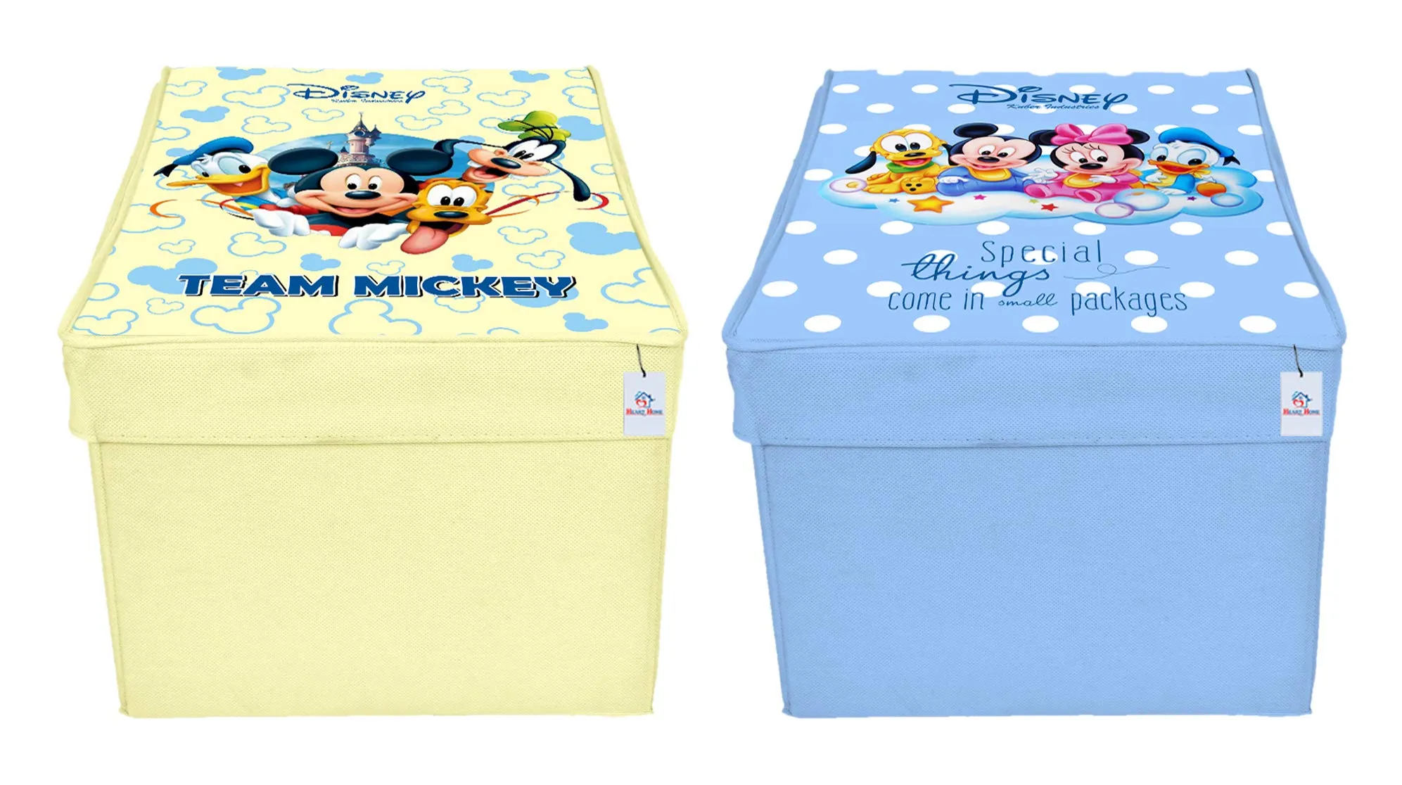 Heart Home Disney Team Mickey Print Non Woven 2 Pieces Fabric Foldable Saree,Shirt Cover Storage Organizer Box with With Lid, Extra Large (Royal Blue & Cream)-KUBMART16348