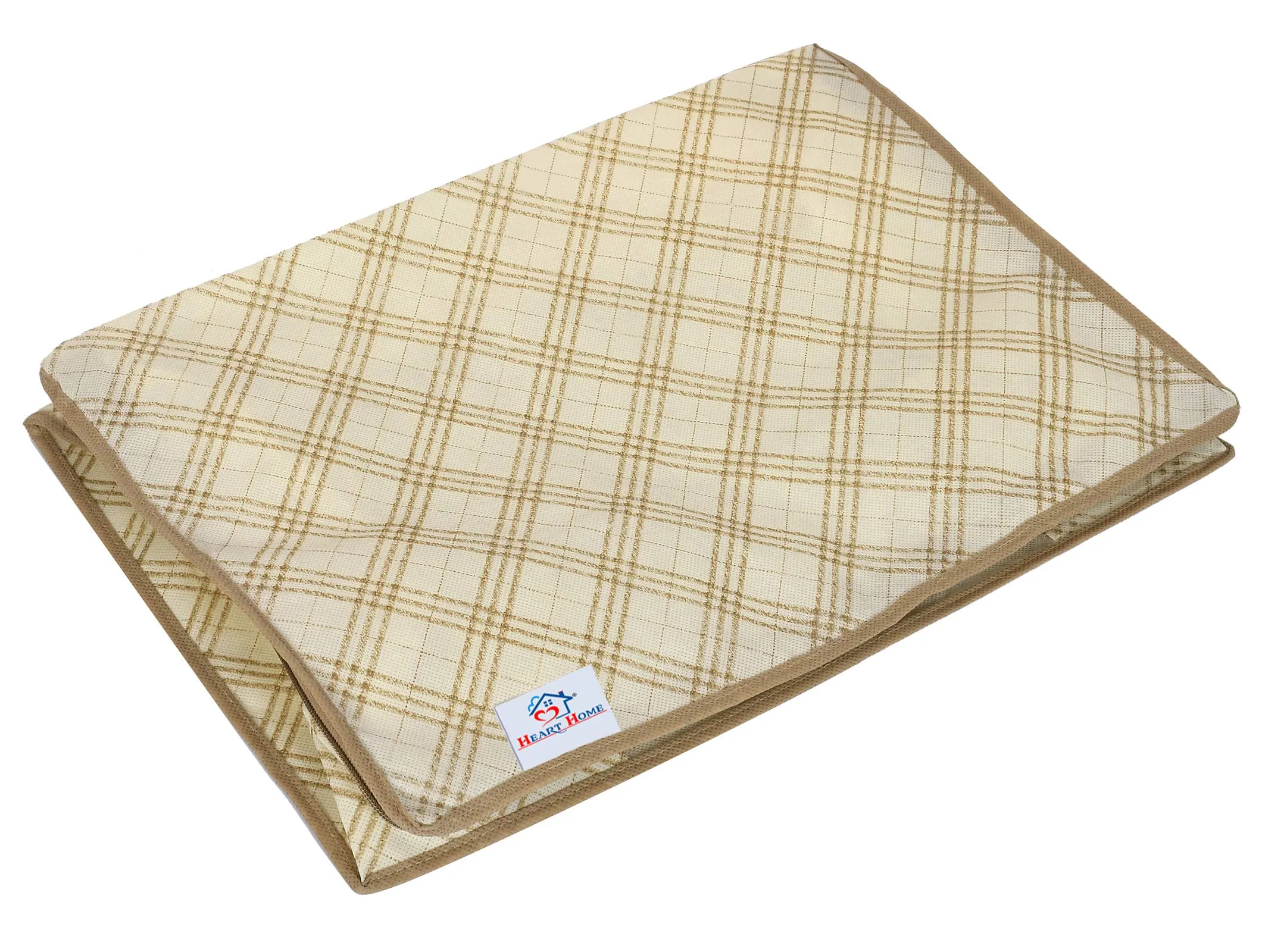 Heart Home Metalic Checkered Print Non Woven 8 Pieces Underbed Storage Bag,Cloth Organiser,Blanket Cover with Transparent Window (Ivory)-HHEART16591