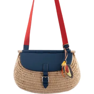 Hermès Picnic Fishing Bag Osier Wicker and Blue Swift, Red Strap Palladium Hardware