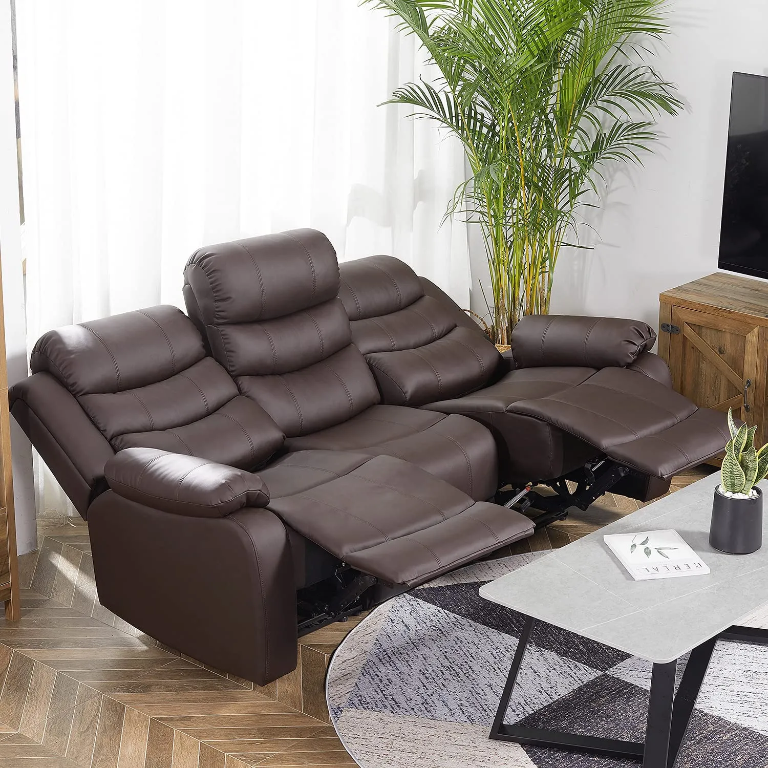 Homrest 3-Seater Manual Recliner Chair Set Home Theater Seating Reclining Sofa Couch, Brown