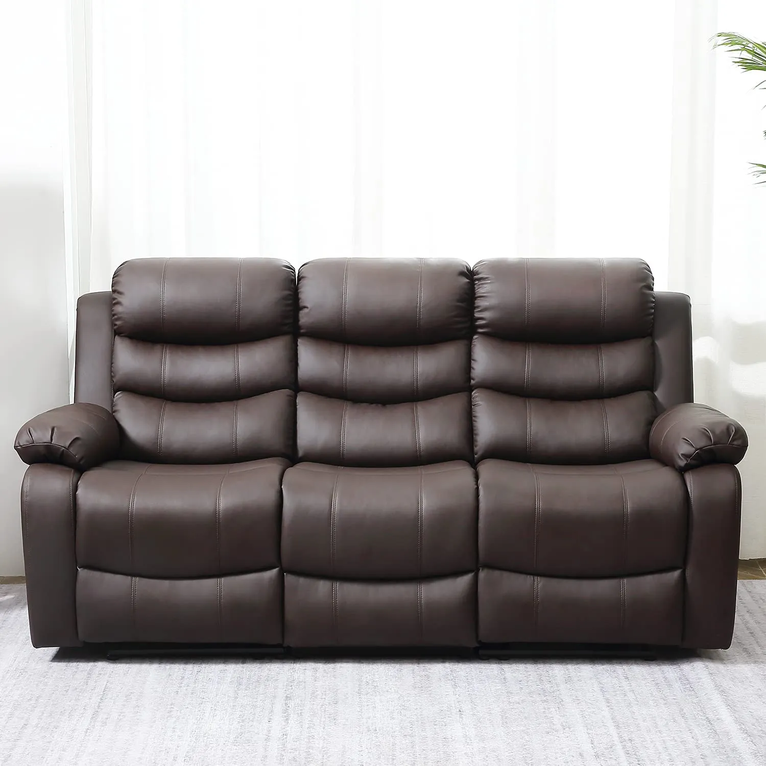 Homrest 3-Seater Manual Recliner Chair Set Home Theater Seating Reclining Sofa Couch, Brown