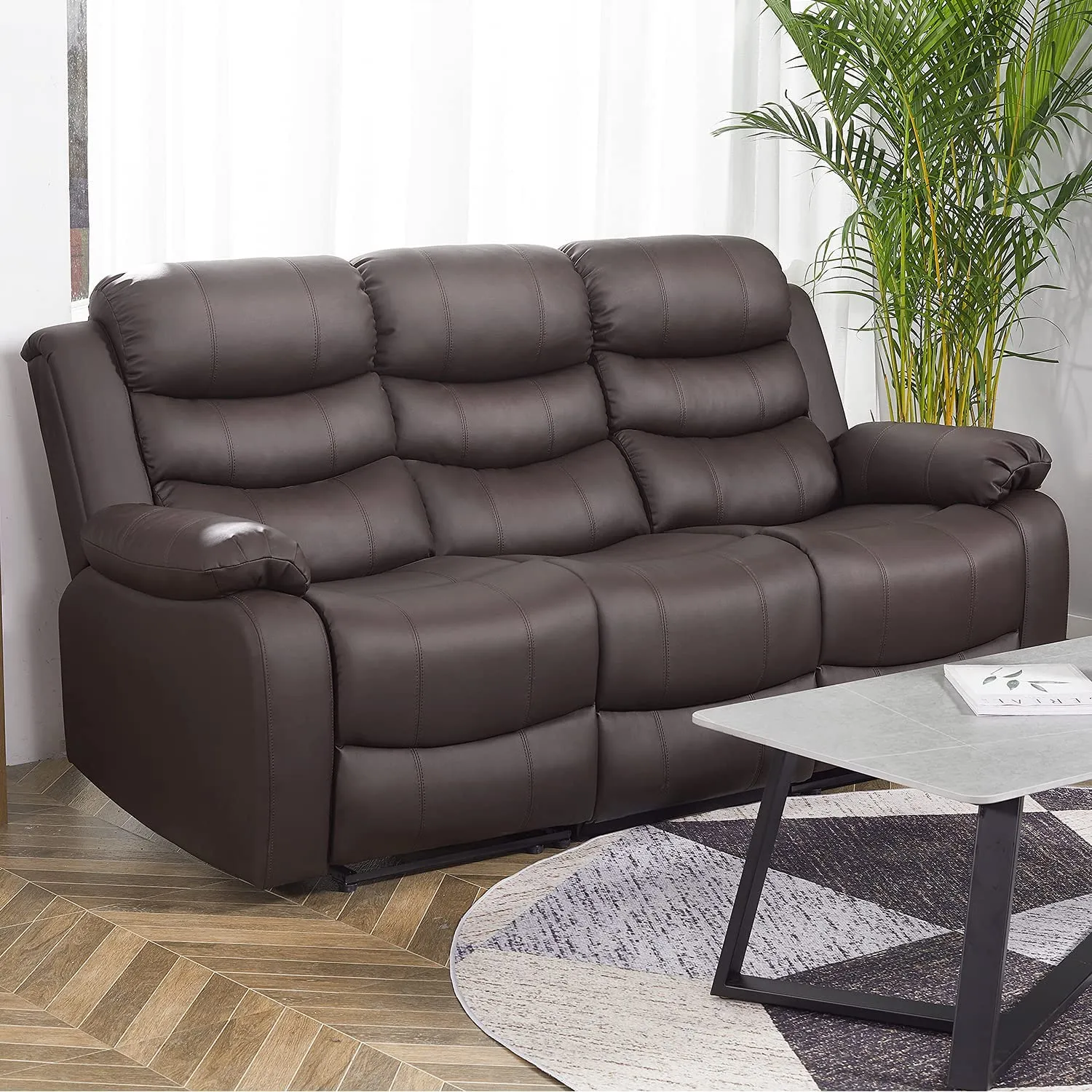 Homrest 3-Seater Manual Recliner Chair Set Home Theater Seating Reclining Sofa Couch, Brown