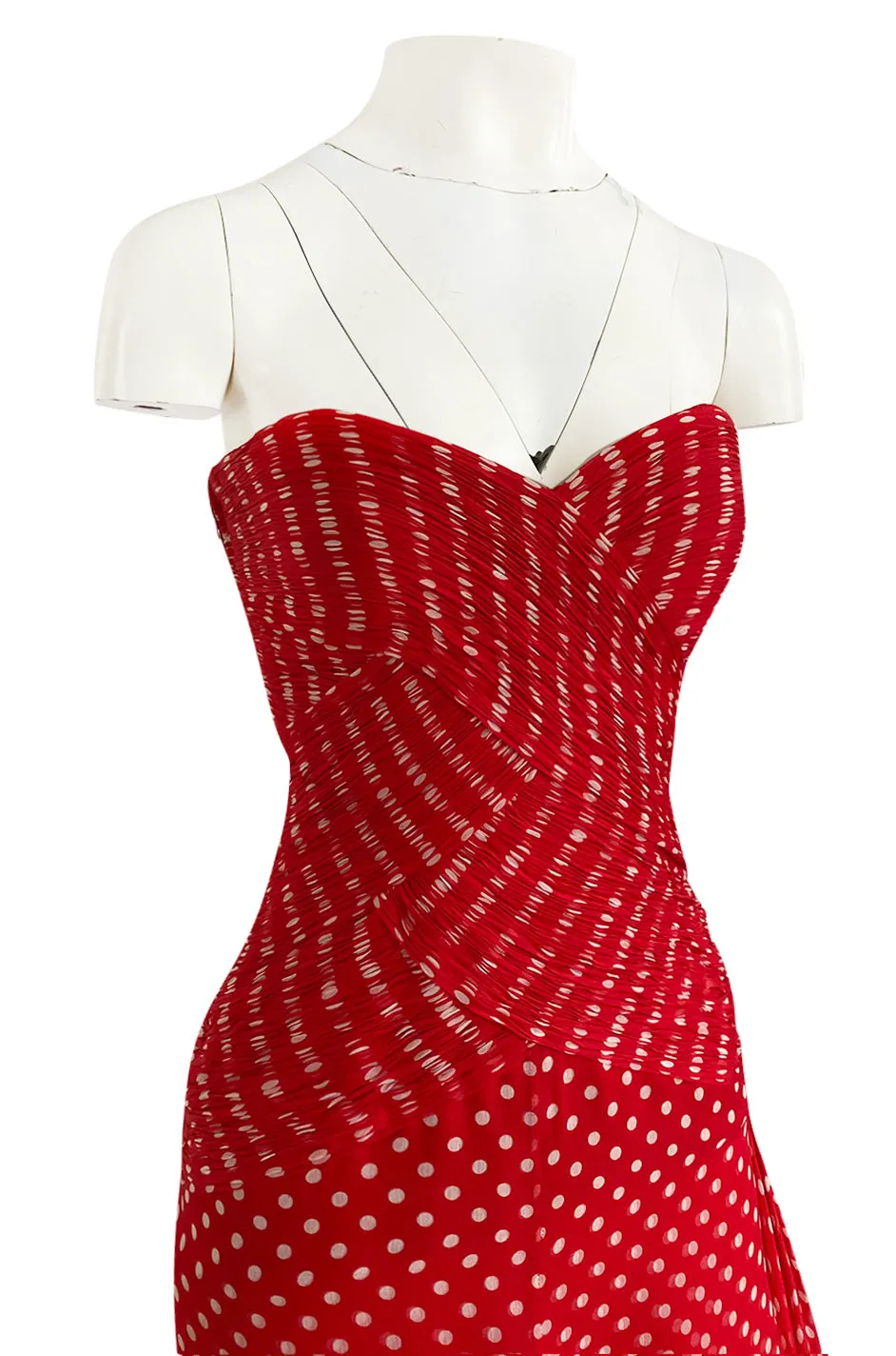 Important Spring 1986 Valentino Haute Couture Red & White Dot Strapless Silk Chiffon Dress