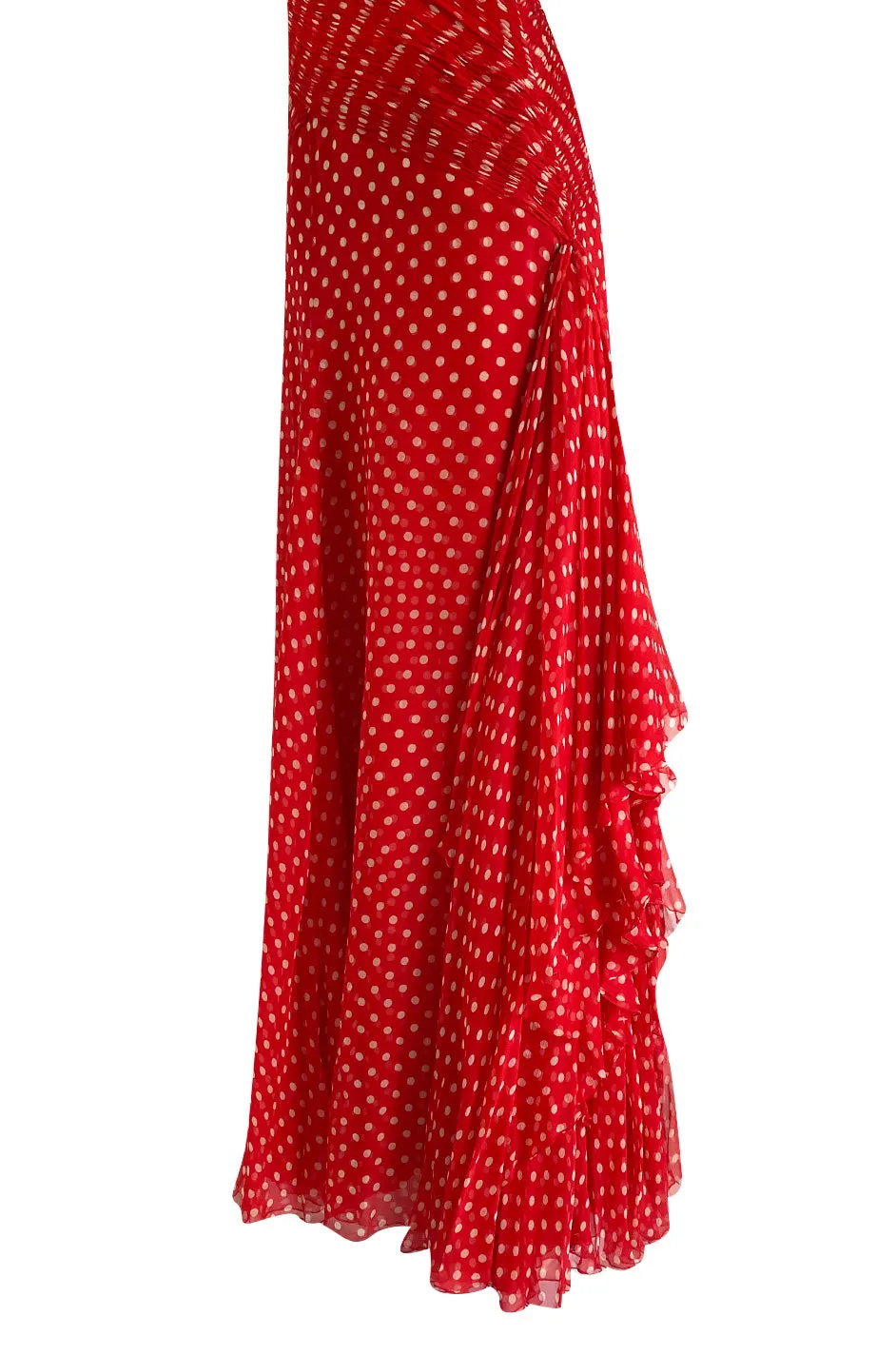 Important Spring 1986 Valentino Haute Couture Red & White Dot Strapless Silk Chiffon Dress