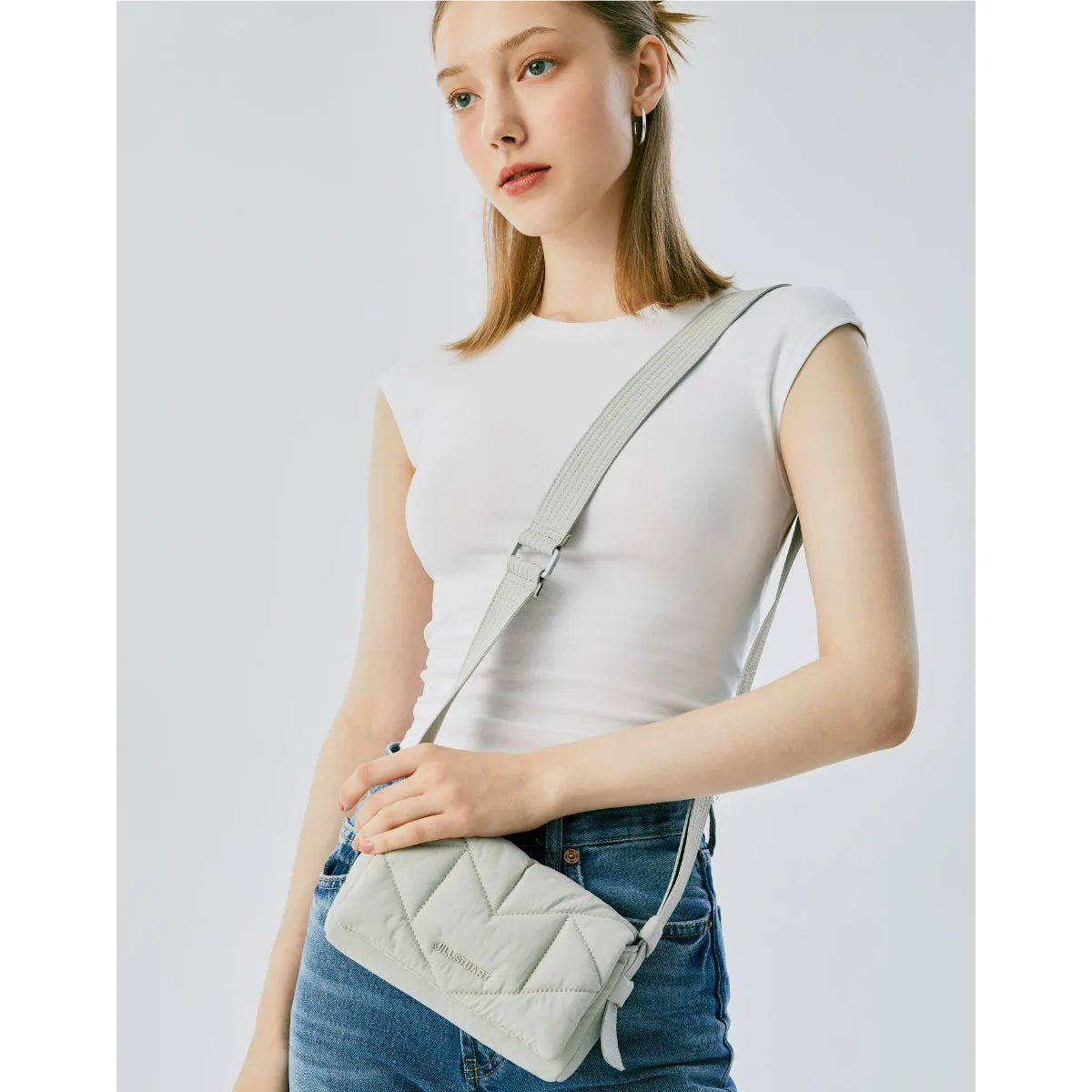 JILLSTUART Rosella Padding Gray Small Shoulder Crossbody Bag Lightweight nylon fabric material/ from Seoul, Korea