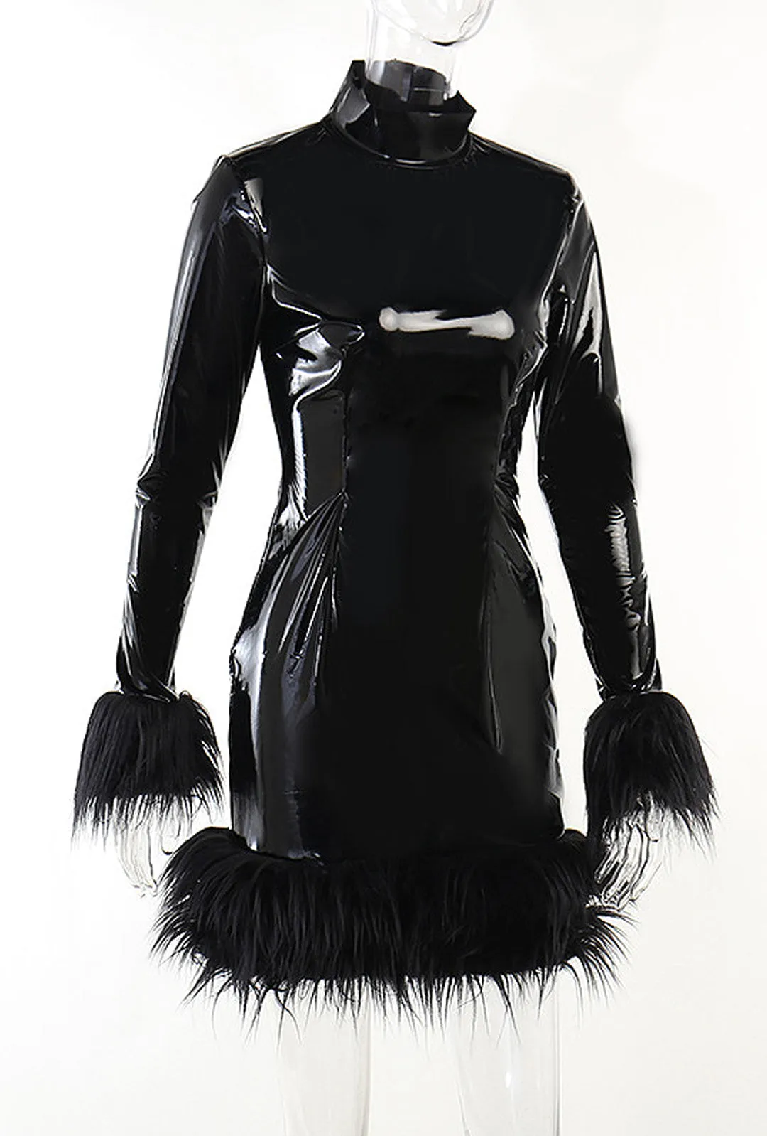 KAMALI - LATEX & FEATHER MINI DRESS