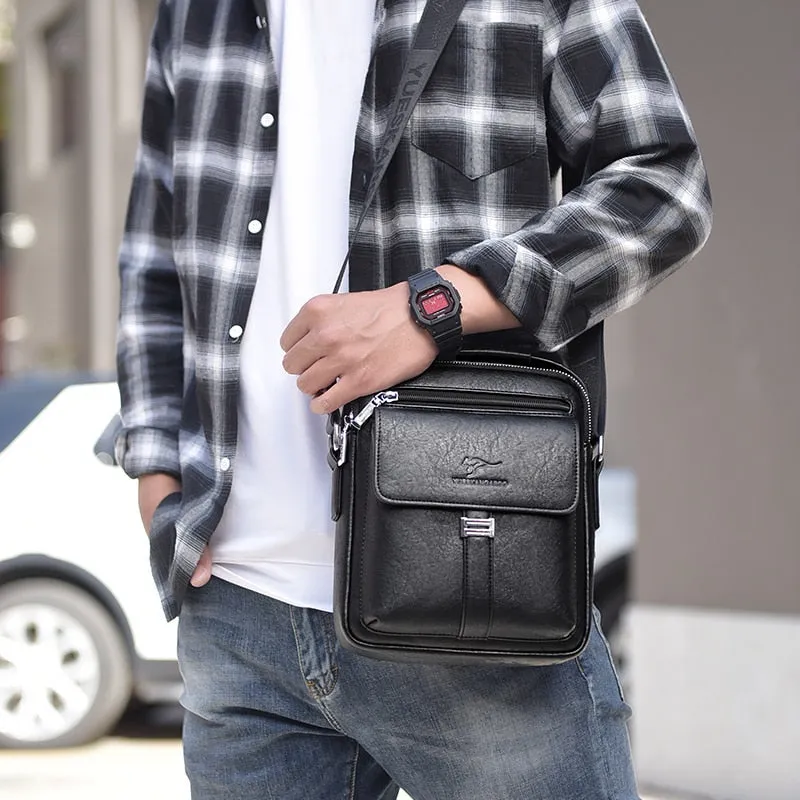 Kangaroo Luxury Brand Men's Shoulder Bag / Vintage Messenger Bag / Leather Men Handbag / Split Leather Crossbody Bags