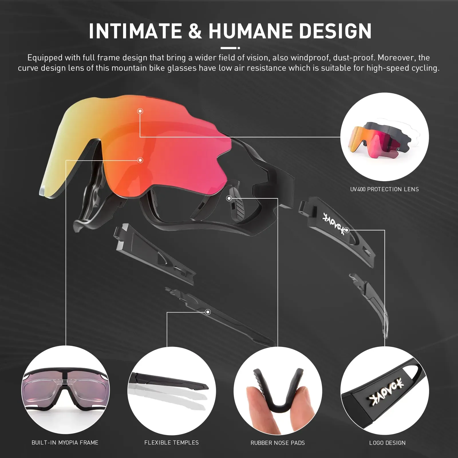 Kapvoe MTB Bike Eyewear Man Woman Cycling Sunglasses UV400 Polarized Bicycle Glasses Sports Racing Riding Goggles Ciclismo