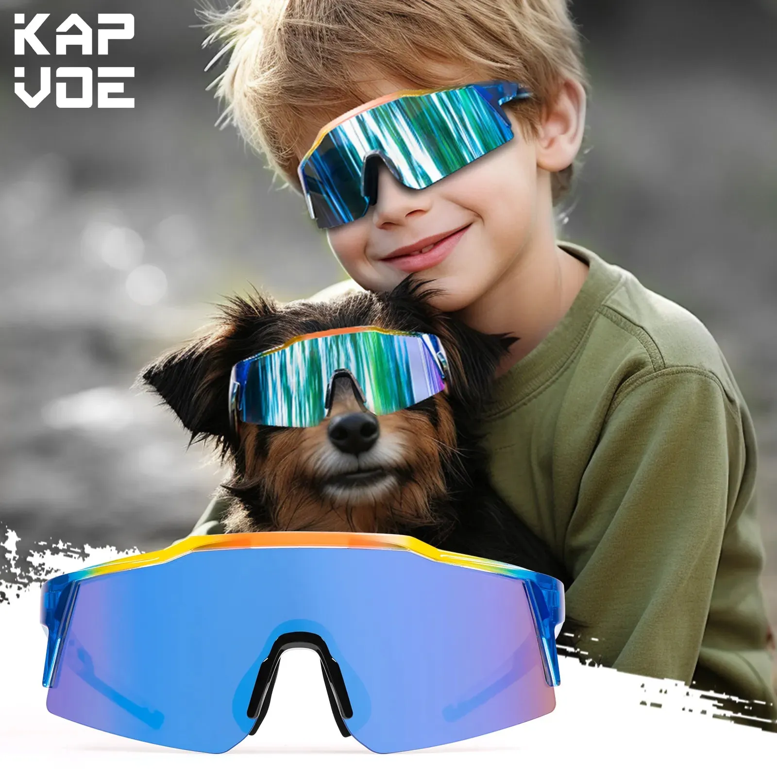 Kapvoe UV400 Kids Cycling Sunglasses Boys Girls Outdoor Bike Eyewear Child Camping Goggles  MTB Fishing Sport Bicycle Glasses