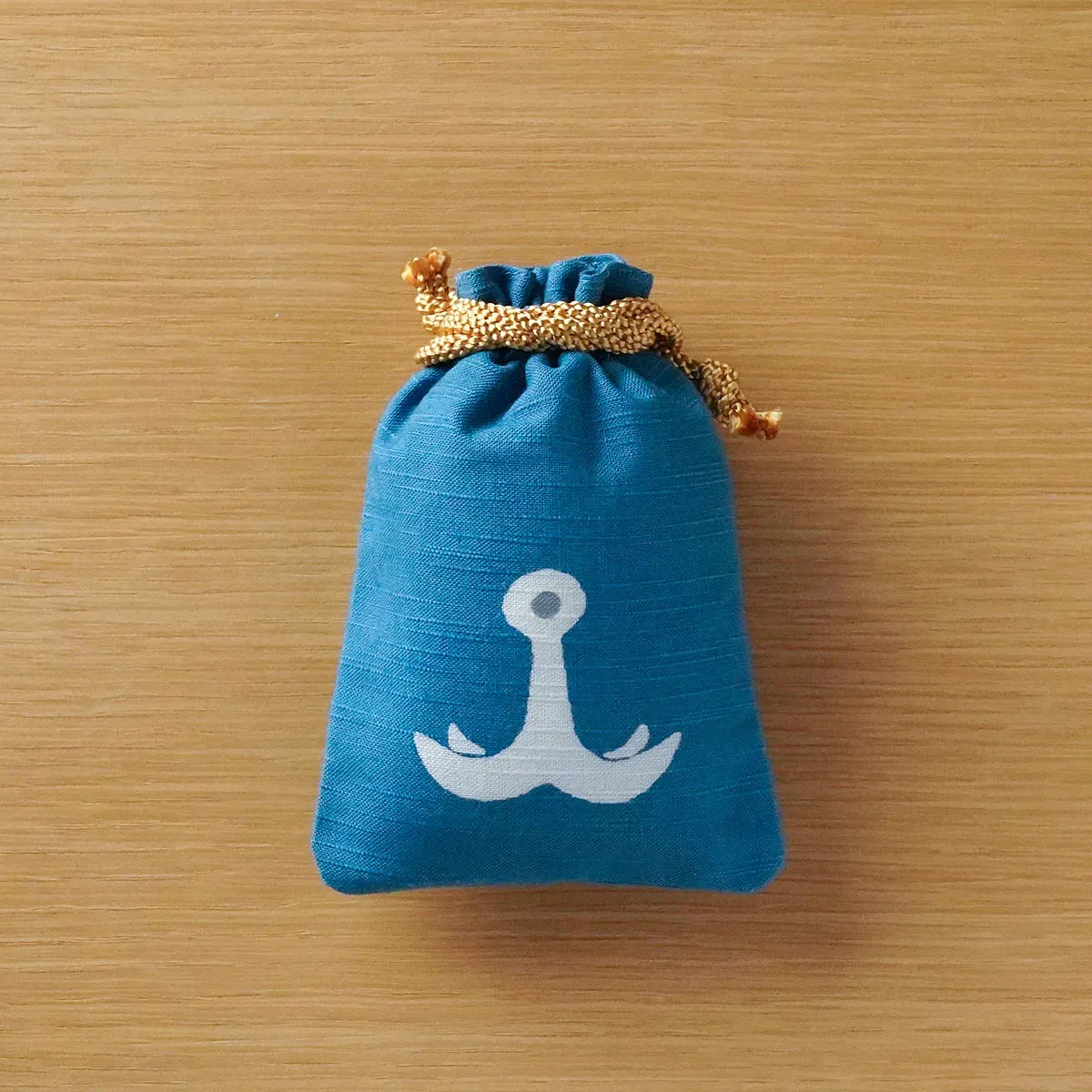 Katazome Small Talisman Bag - Anchor -,  Drawstring Pouch,  Japanese traditional craft bag