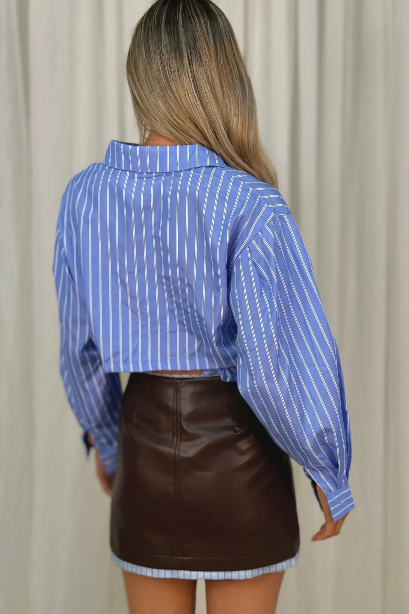 Kate Faux Leather Contrast Skirt In Chocolate