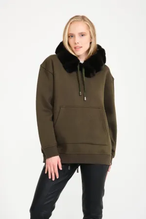 Khaki Chinchilla Fur Lined Hoodie