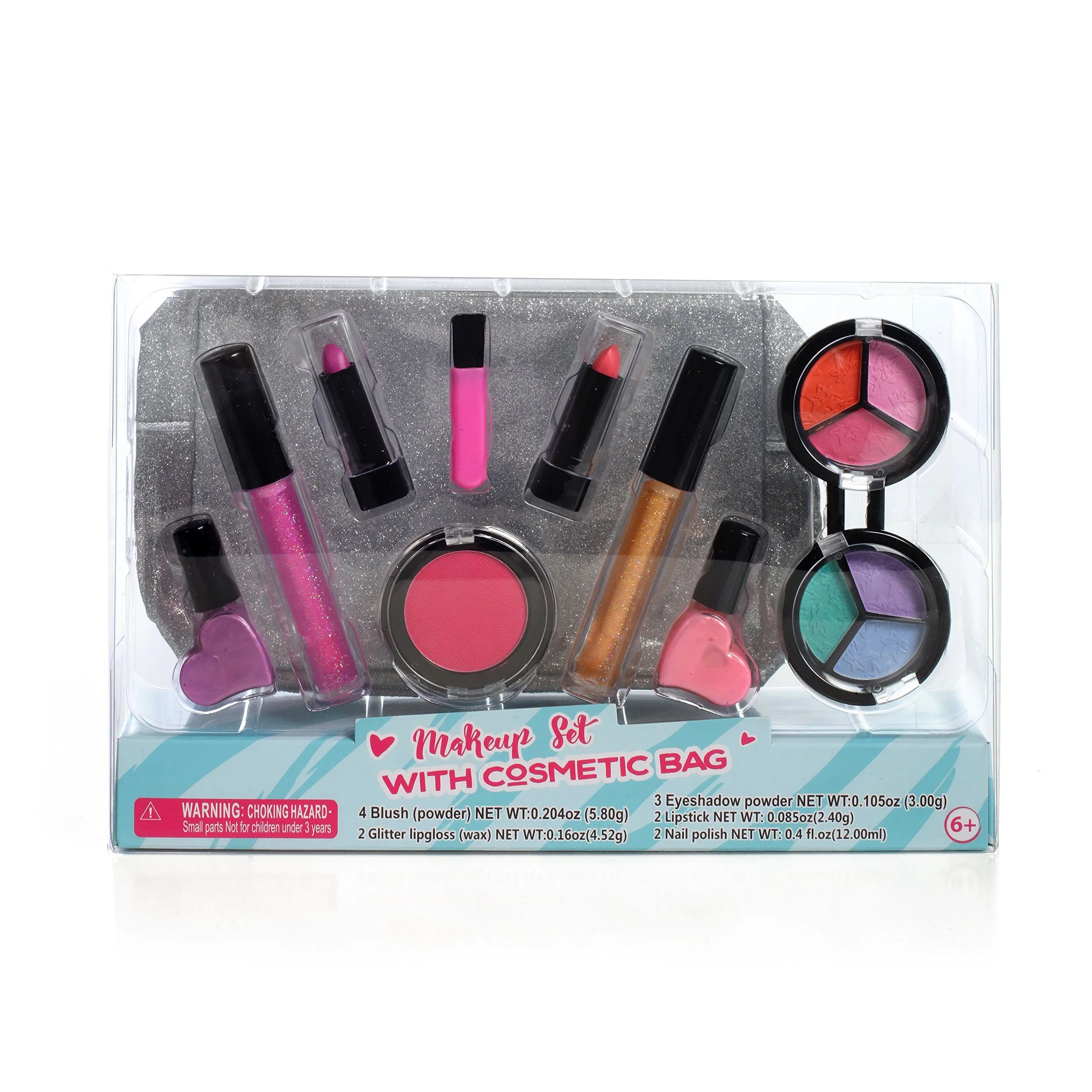 Kids Washable Makeup Set with a Glitter Cosmetic Bag