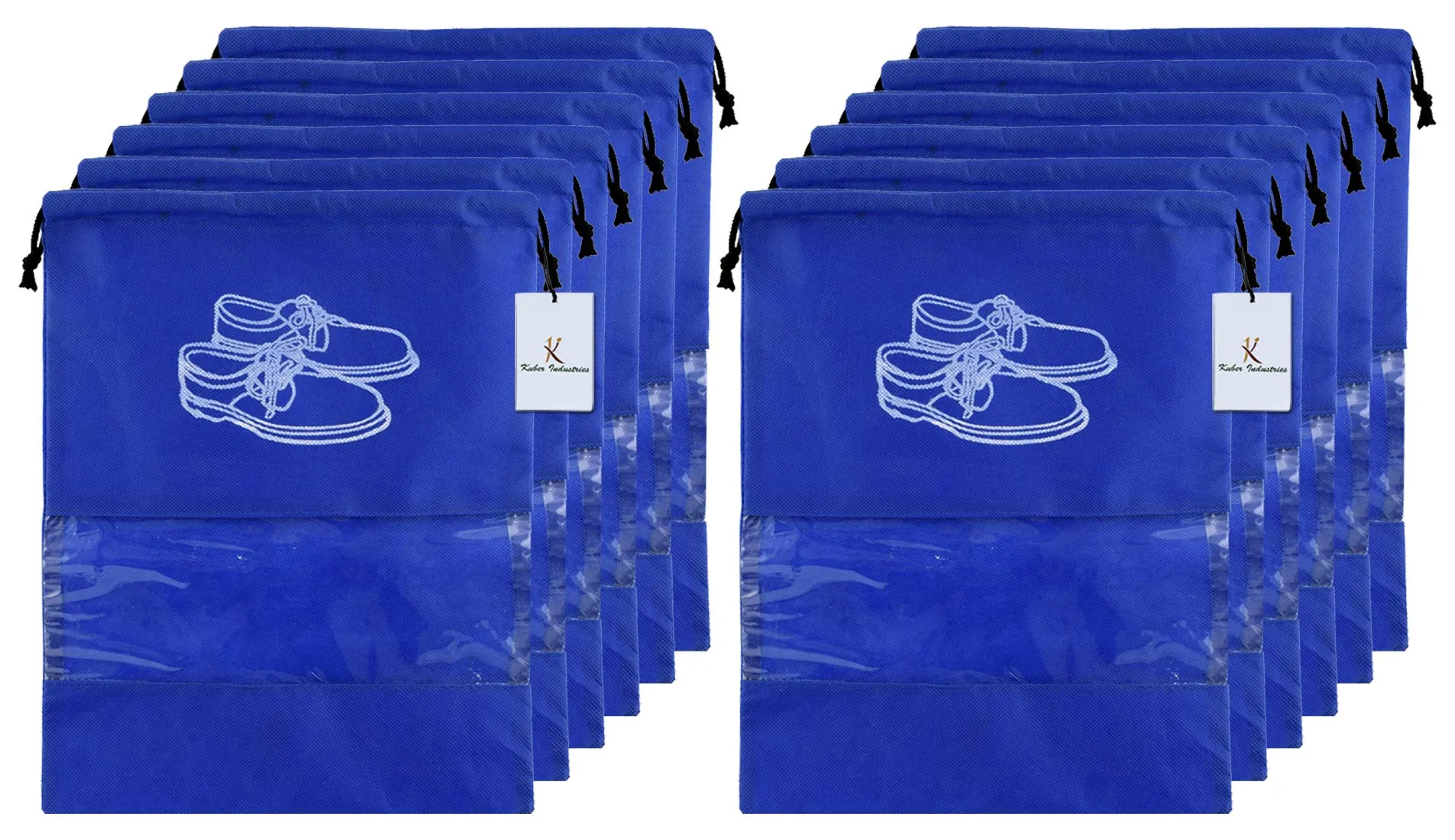 Kuber Industries 12 Piece Non Woven Travel Shoe Cover, String Bag Organizer, Royal Blue -CTMTC039491