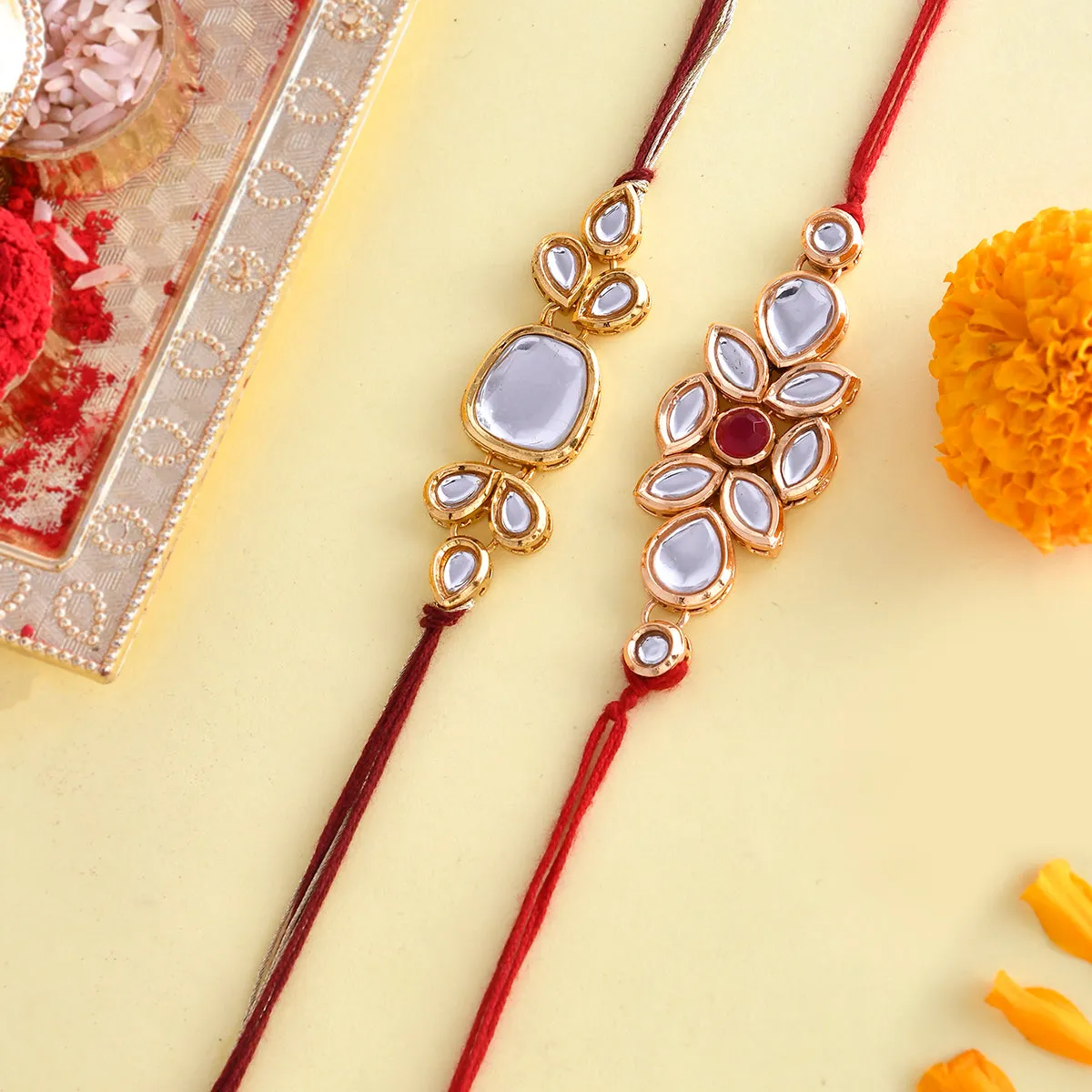 Kundan Polki Ethnic Studded Thread Rakhi - Voylla