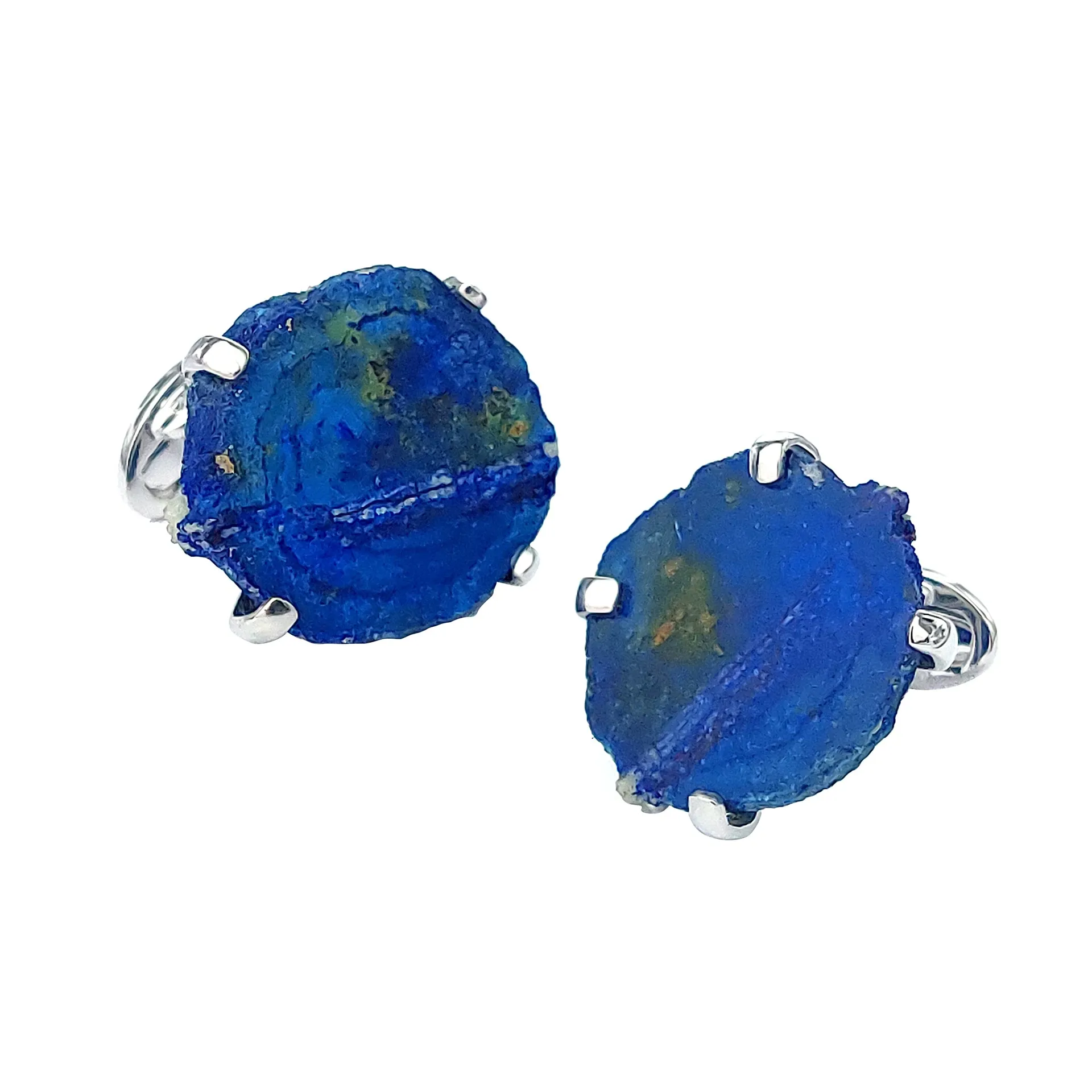 Large Azurite Slice One of Kind Sterling Cufflinks