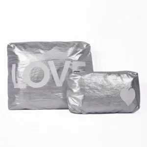 Large Love Cosmetic Bag - Silver