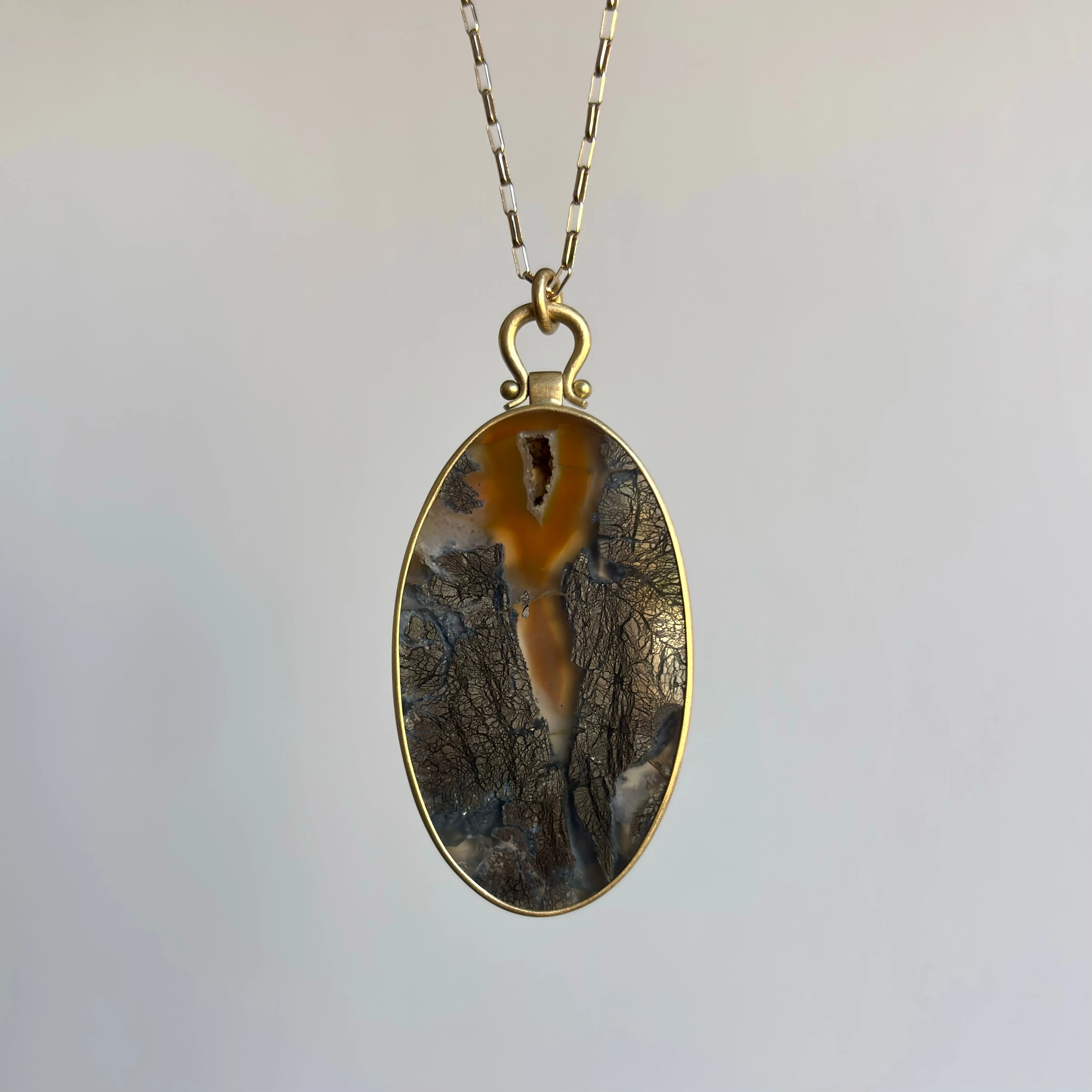 Large Oval Agate with Hematite Pendant