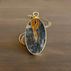 Large Oval Agate with Hematite Pendant