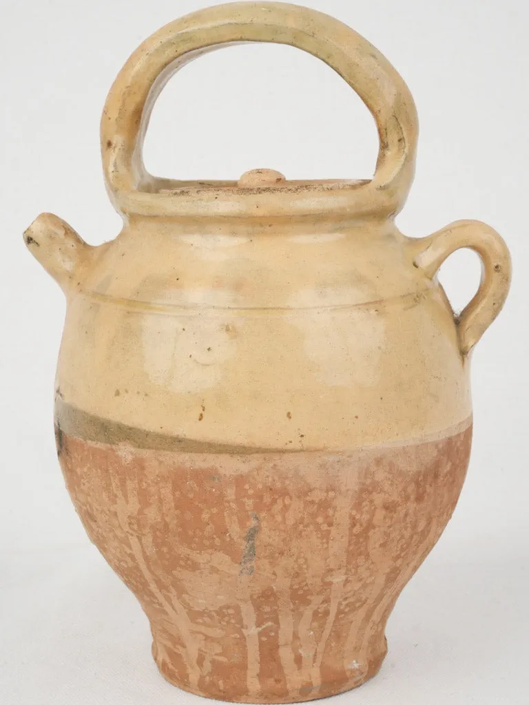 Late 19th-Century Provençal Terracotta Lidded Water Jug w/ cream beige 10¾"