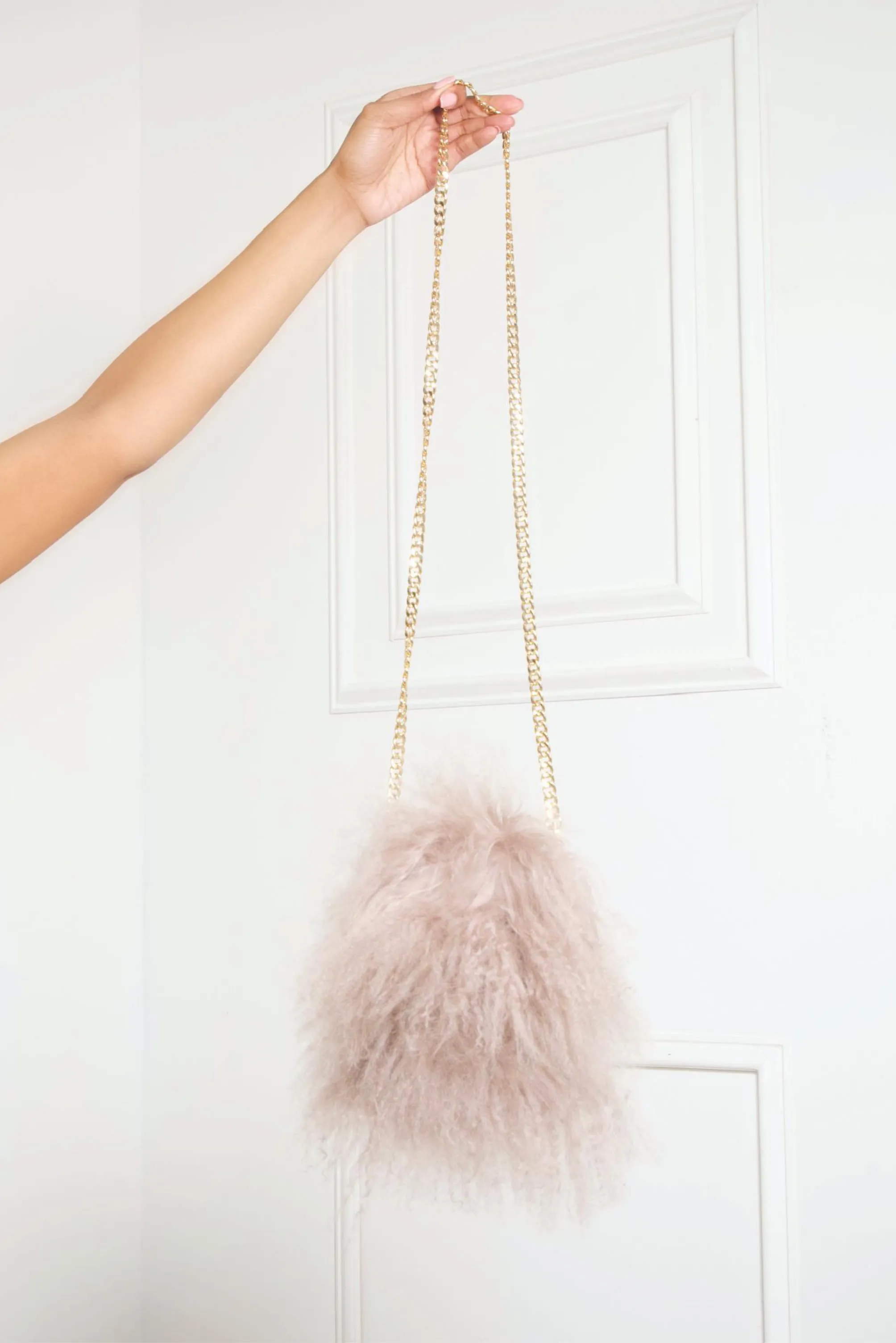 Lavender small Genuine Mongolian Fur Chain purse