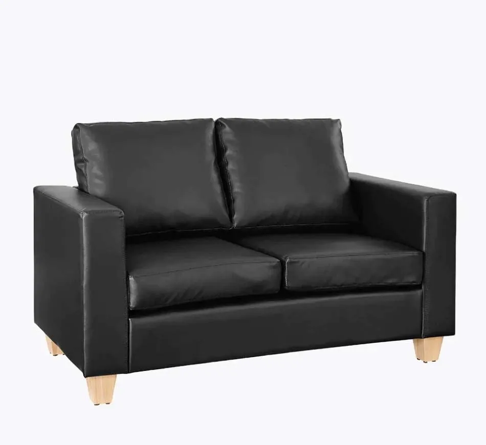 Liam 2 Seater Faux Leather Sofa Modern Living Home Couch - Black