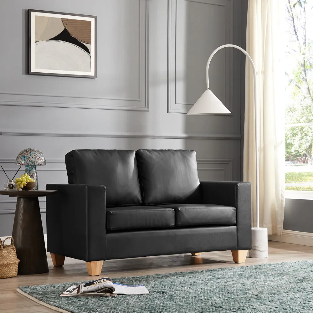 Liam 2 Seater Faux Leather Sofa Modern Living Home Couch - Black