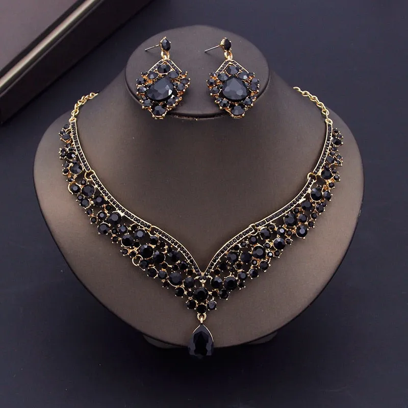 Luxury Crystal Bridal Jewelry Necklace and Earring Set