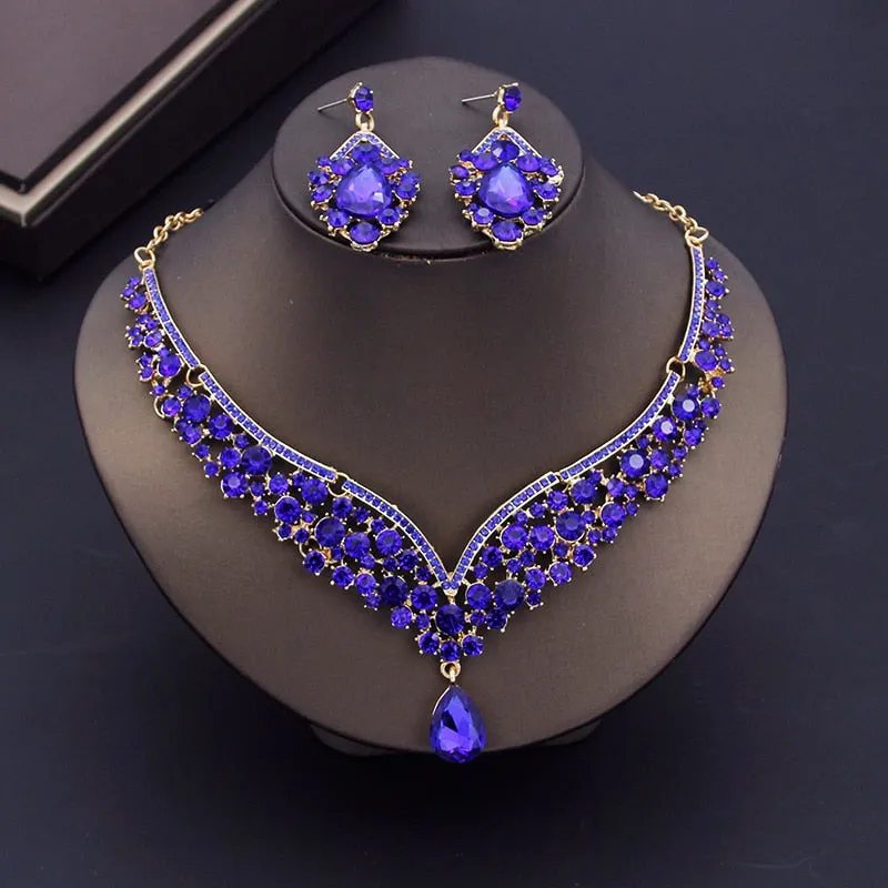 Luxury Crystal Bridal Jewelry Necklace and Earring Set