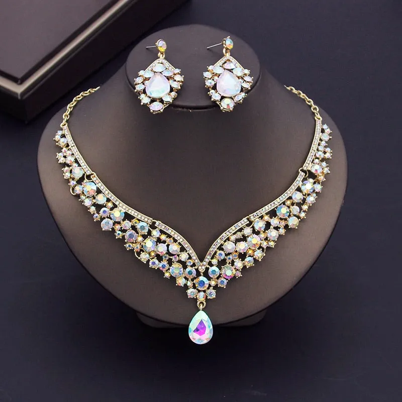 Luxury Crystal Bridal Jewelry Necklace and Earring Set