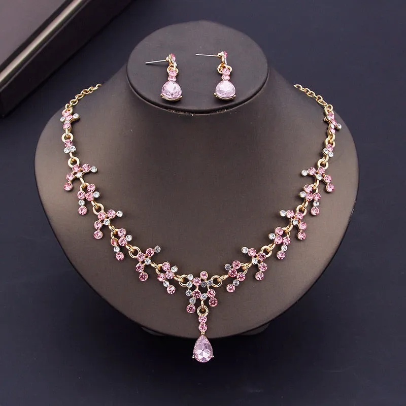 Luxury Crystal Bridal Jewelry Necklace and Earring Set