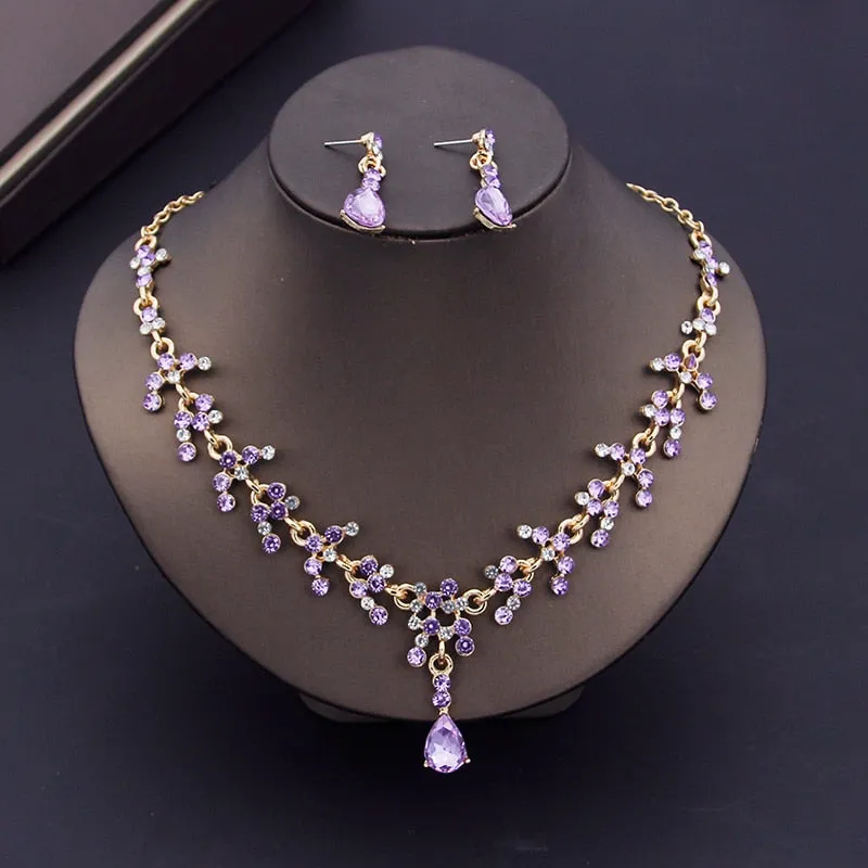 Luxury Crystal Bridal Jewelry Necklace and Earring Set