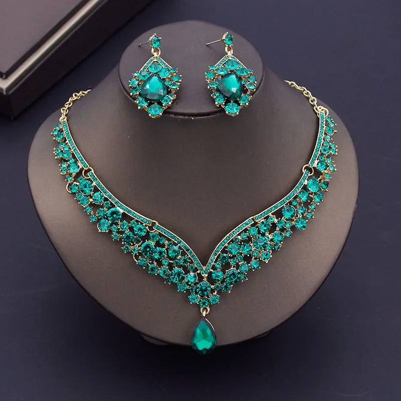 Luxury Crystal Bridal Jewelry Necklace and Earring Set